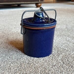 Vintage Blue Ceramic Jar with Lid